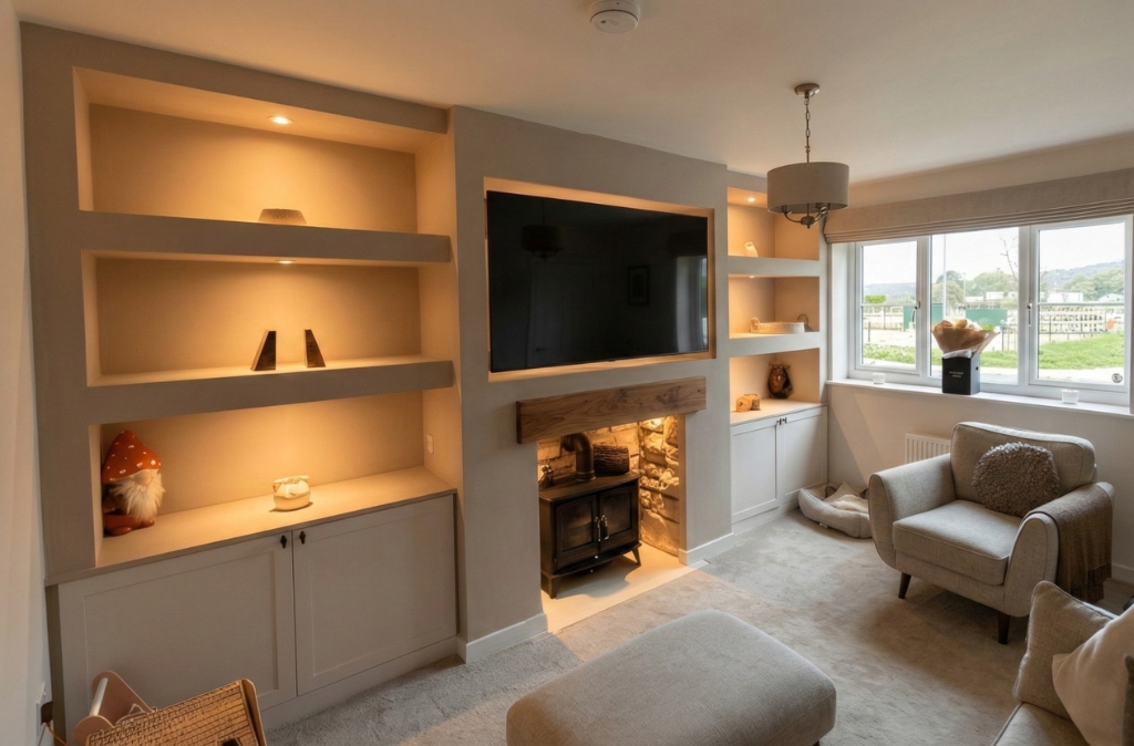 After: a beautifully finished bespoke media wall